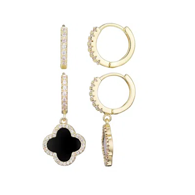 Adornia 14k Gold Plated Halo Black Clover Cz Huggie Set