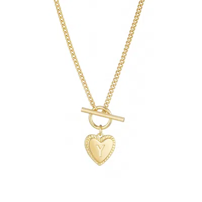 Adornia 14k Gold Plated Heart Initial Toggle Necklace