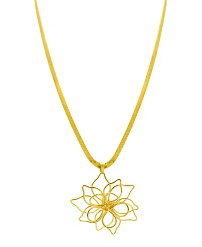 ADORNIA 14K GOLD-PLATED HERRINGBONE WIRE FLOWER NECKLACE