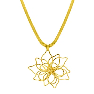 ADORNIA 14K GOLD PLATED HERRINGBONE WIRE FLOWER NECKLACE