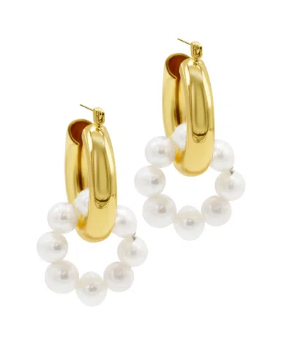 ADORNIA 14K GOLD-PLATED HOOP AND IMITATION PEARL DROP AND DANGLE EARRINGS