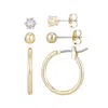 Adornia 14k Gold Plated Hoop, Solitaire And Ball Stud Set In Gold