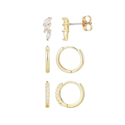 ADORNIA 14K GOLD PLATED HUGGIE AND STUD EARRING SET
