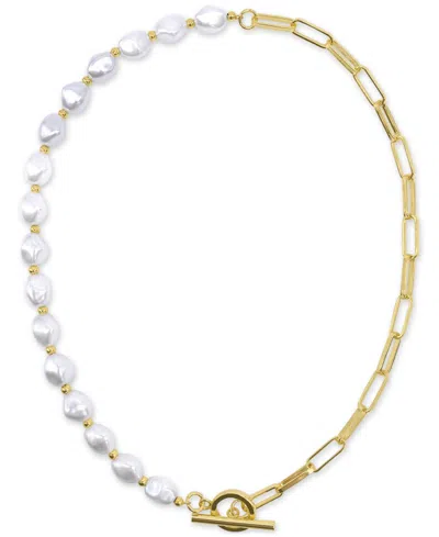 Adornia 14k Gold-plated Imitation Pearl & Paperclip Chain 17" Toggle Necklace
