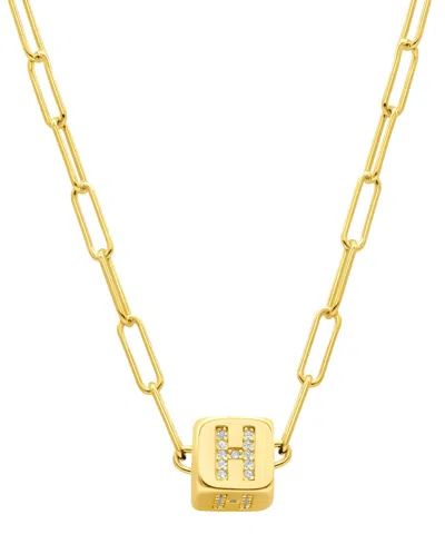 Adornia 14k Gold-plated Initial Cube Paperclip Necklace In Gold- H