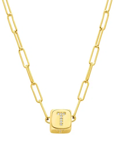 Adornia 14k Gold-plated Initial Cube Paperclip Necklace In Gold- T