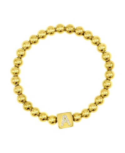 ADORNIA 14K GOLD-PLATED INITIAL CUBE STRETCH BRACELET