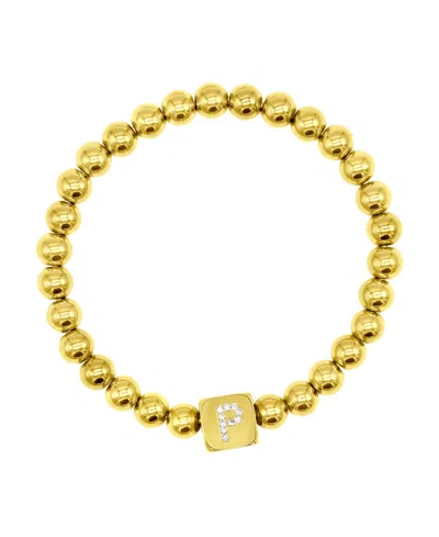 Adornia 14k Gold-plated Initial Cube Stretch Bracelet In Gold- P