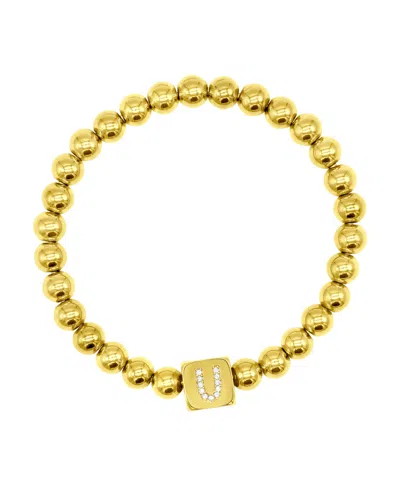 Adornia 14k Gold-plated Initial Cube Stretch Bracelet In Gold- U