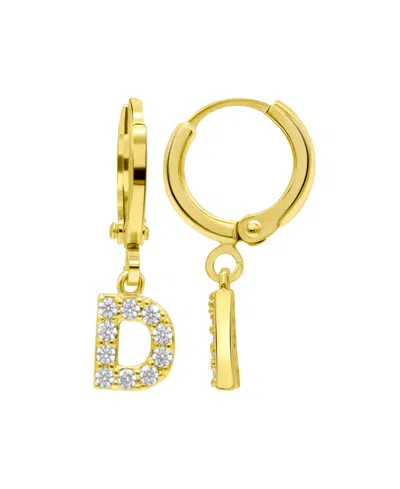 Adornia 14k Gold-plated Initial Pave Huggie Hoop Earrings In Gold- D