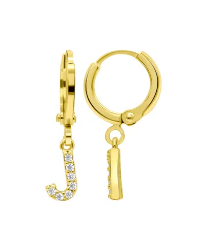Adornia 14k Gold-plated Initial Pave Huggie Hoop Earrings In Gold- J