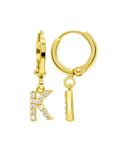 Adornia 14k Gold-plated Initial Pave Huggie Hoop Earrings In Gold- K