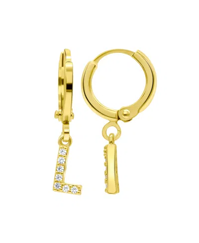 Adornia 14k Gold-plated Initial Pave Huggie Hoop Earrings In Gold- L