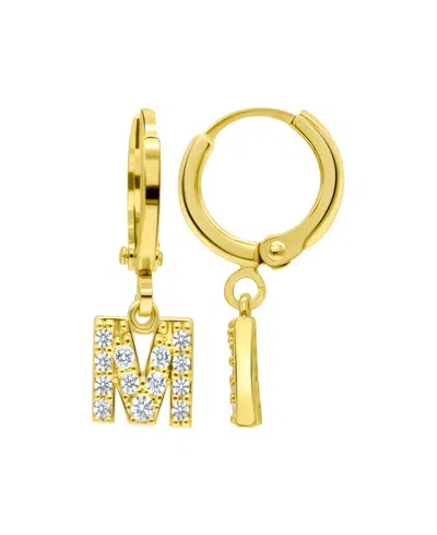 Adornia 14k Gold-plated Initial Pave Huggie Hoop Earrings In Gold- M