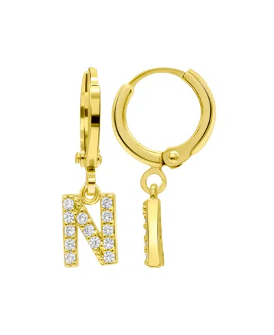 Adornia 14k Gold-plated Initial Pave Huggie Hoop Earrings In Gold- N