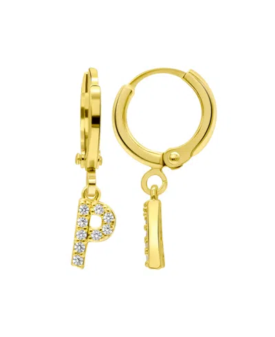 Adornia 14k Gold-plated Initial Pave Huggie Hoop Earrings In Gold- P