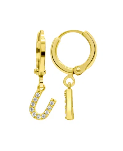 Adornia 14k Gold-plated Initial Pave Huggie Hoop Earrings In Gold- U