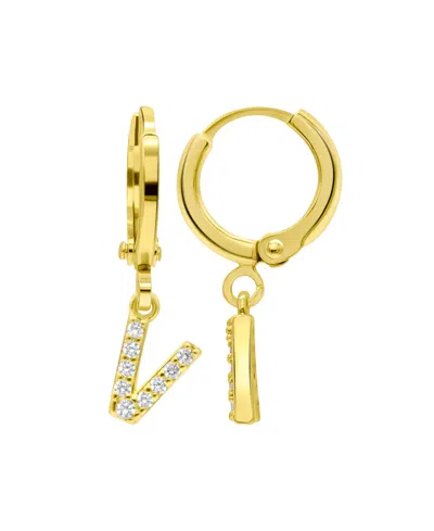 Adornia 14k Gold-plated Initial Pave Huggie Hoop Earrings In Gold- V