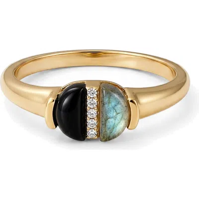 Adornia 14k Gold Plated Labradorite & Onyx Ring