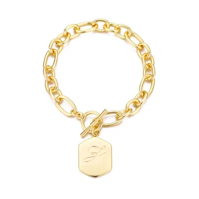 ADORNIA 14K GOLD PLATED MONOGRAM INITIAL CHUNKY TOGGLE BRACELET