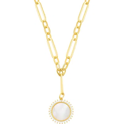 Adornia 14k Gold Plated Mother-of-pearl Crystal Halo Pendant Necklace In White