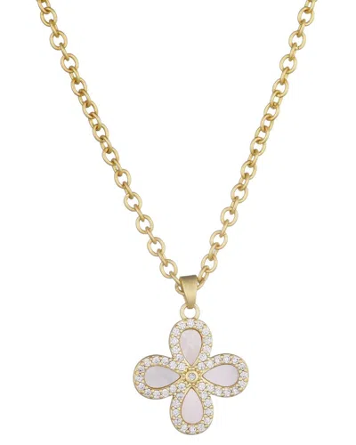 Adornia 14k Gold Plated Mother Of Pearl Flower Cz Halo Nec