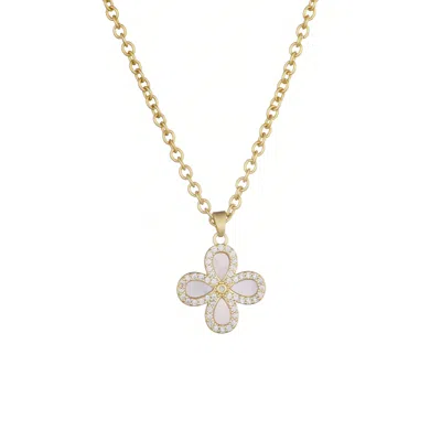 Adornia 14k Gold Plated Mother Of Pearl Flower Cz Halo Necklace