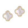Adornia 14k Gold Plated Mother Of Pearl Halo Cz Clover Stud Earrings In Gold