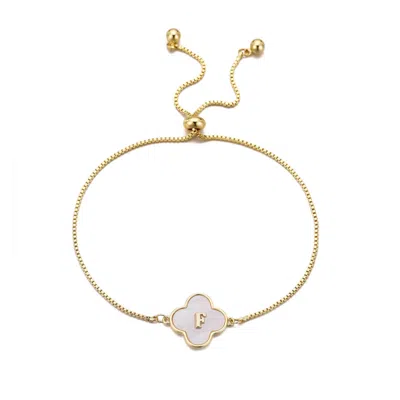 Adornia 14k Gold Plated Mother Of Pearl Initial Clover Bolo Bracelet In Multi