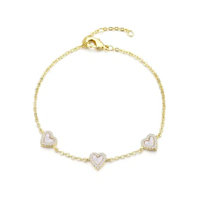 ADORNIA 14K GOLD PLATED MOTHER OF PEARL MINI HALO CZ HEART BRACELET