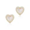 Adornia 14k Gold Plated Mother Of Pearl Mini Halo Cz Heart Studs In Gold