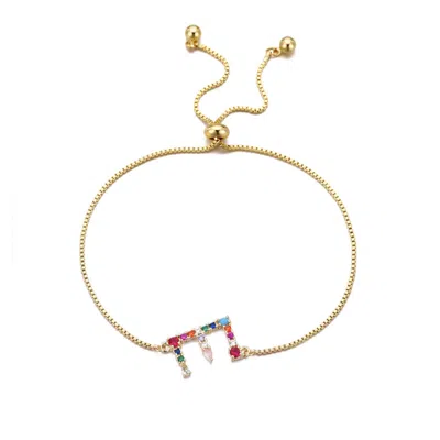 Adornia 14k Gold Plated Multi Color Stone Initial Bolo Bracelet