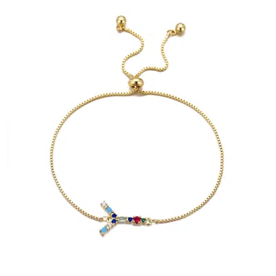 Adornia 14k Gold Plated Multi Color Stone Initial Bolo Bracelet