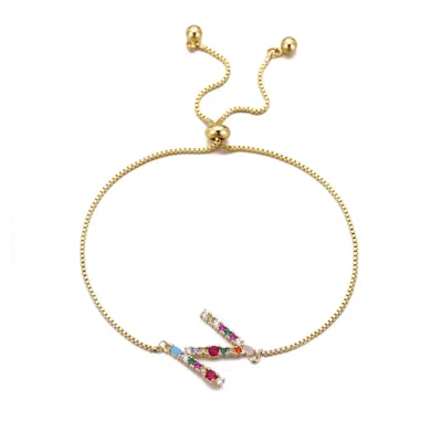 Adornia 14k Gold Plated Multi Color Stone Initial Bolo Bracelet
