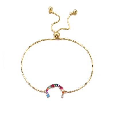 Adornia 14k Gold Plated Multi Color Stone Initial Bolo Bracelet