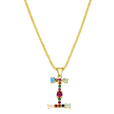 Adornia 14k Gold Plated Multi Color Stone Initial Necklace