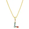 ADORNIA 14K GOLD PLATED MULTI COLOR STONE INITIAL NECKLACE