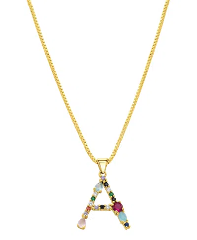 Adornia 14k Gold-plated Multi Color Stone Initial Necklace In Gold- A
