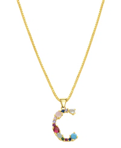 Adornia 14k Gold-plated Multi Color Stone Initial Necklace In Gold- C