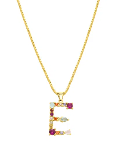 Adornia 14k Gold-plated Multi Color Stone Initial Necklace In Gold- E