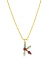 Adornia 14k Gold-plated Multi Color Stone Initial Necklace In Gold- K