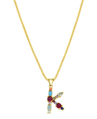 Adornia 14k Gold-plated Multi Color Stone Initial Necklace In Gold- K