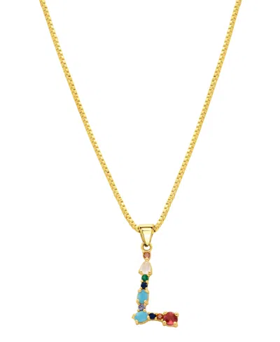 Adornia 14k Gold-plated Multi Color Stone Initial Necklace In Gold- L