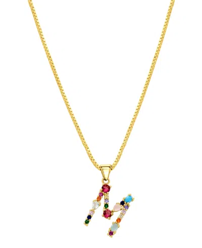 Adornia 14k Gold-plated Multi Color Stone Initial Necklace In Gold- M