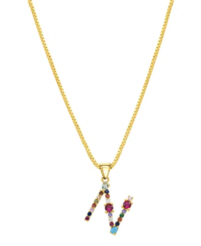 Adornia 14k Gold-plated Multi Color Stone Initial Necklace In Gold- N