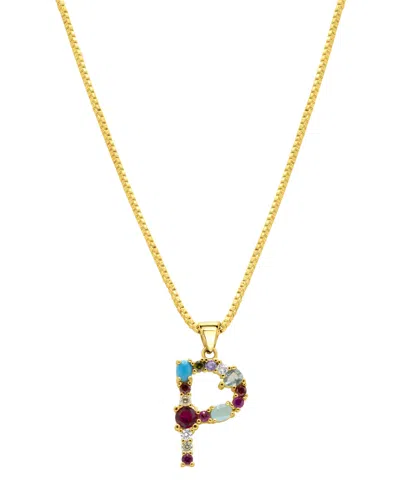 Adornia 14k Gold-plated Multi Color Stone Initial Necklace In Gold- P