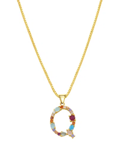Adornia 14k Gold-plated Multi Color Stone Initial Necklace In Gold- Q