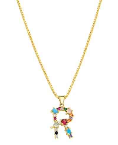 Adornia 14k Gold-plated Multi Color Stone Initial Necklace In Gold- R