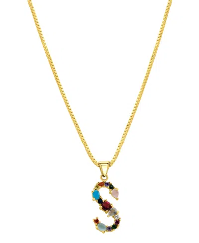 Adornia 14k Gold-plated Multi Color Stone Initial Necklace In Gold- S