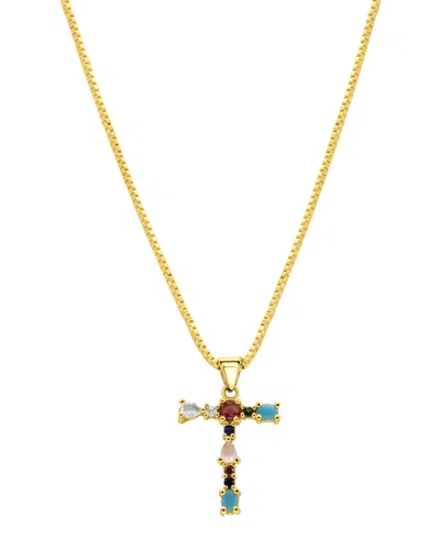 ADORNIA 14K GOLD-PLATED MULTI COLOR STONE INITIAL NECKLACE